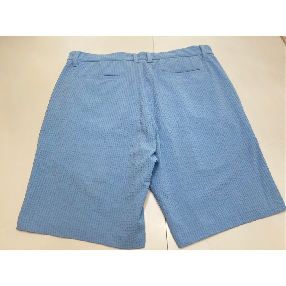 FJ FootJoy Men's Flat Front Seersucker Performance Golf Shorts Blue Size 36